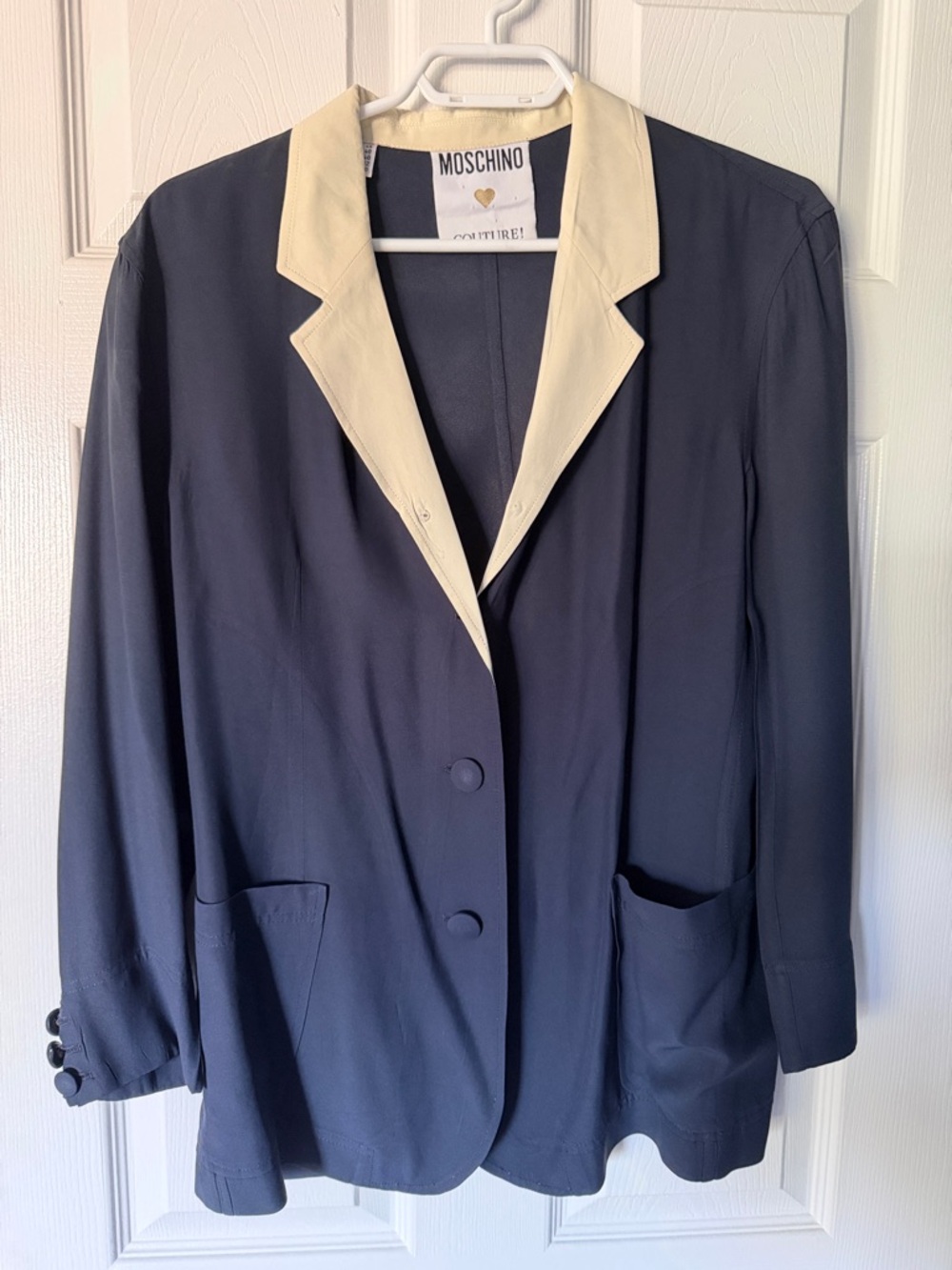 Vintage Moschino Navy Blazer with Cream Notch Collar